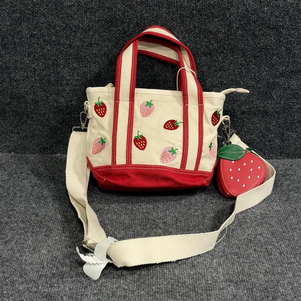 C&C California Crossbody Bag Womens Small Beige Strawberry Canvas Tote Pouch